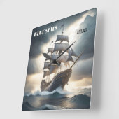 Blue Skies Ahead Antique Sailboat Quadratische Wanduhr (Winkel)