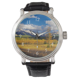 Blue Skies and Clouds above a meadow Armbanduhr