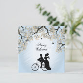 Blue Skies Fall Bicycle Wedding Einladung (Stehend Vorderseite)