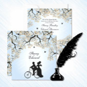 Blue Skies Fall Bicycle Wedding Einladung