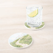 Blue Skies Grass Path Pink Flowers Getränkeuntersetzer (Seite)