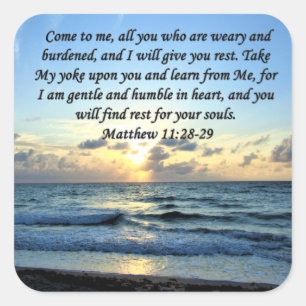 BLUE SKIES MATTHEW 11:28 SONNENRISE FOTO DESIGN QUADRATISCHER AUFKLEBER