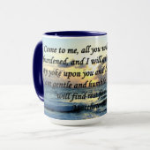 BLUE SKIES MATTHEW 11:28 SONNENRISE FOTO DESIGN TASSE (Vorderseite Links)