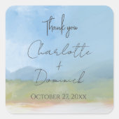 Blue Skies Painted Landscape Modern Vielen Dank Quadratischer Aufkleber (Vorderseite)