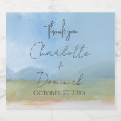 Blue Skies Painted Landscape Modern Vielen Dank Schaumweinetikett (Einzelnes Label)