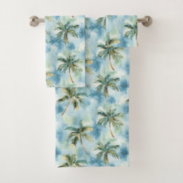 Blue Skies Tropical Island Palm Trees Badhandtuch Set