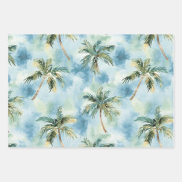 Blue Skies Tropical Island Palm Trees Birthday Geschenkpapier Set