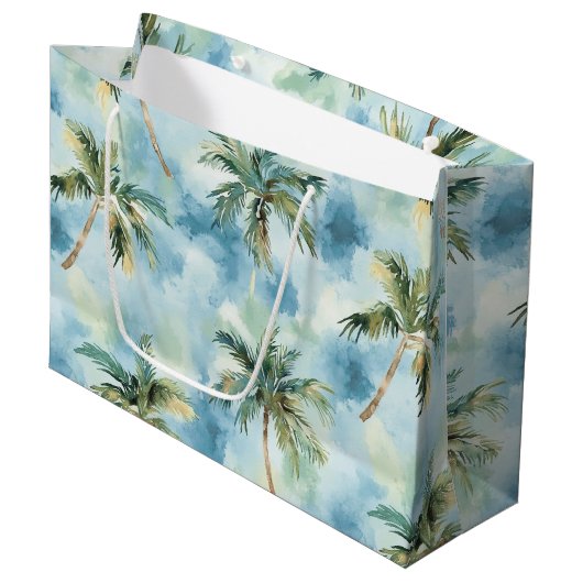 Blue Skies Tropical Island Palm Trees Birthday Große Geschenktüte (Vorderseite Schrägansicht)