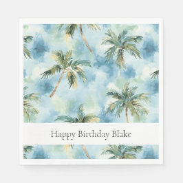 Blue Skies Tropical Island Palm Trees Birthday Serviette