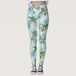 Blue Skies Tropical Island Palm Trees Leggings