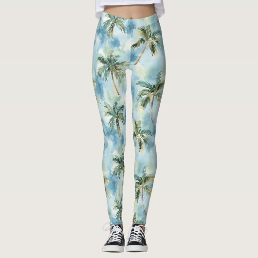 Blue Skies Tropical Island Palm Trees Leggings (Vorderseite)