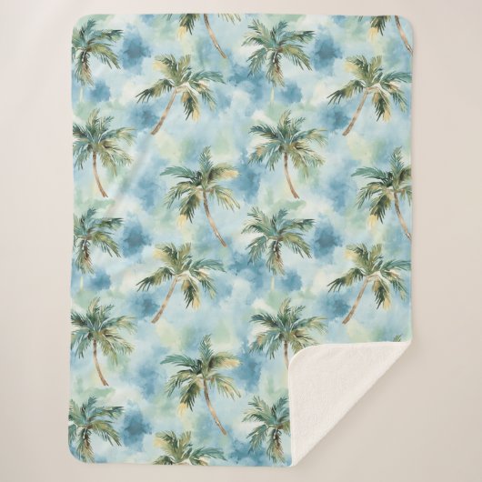 Blue Skies Tropical Island Palm Trees Sherpadecke (Vorderseite)