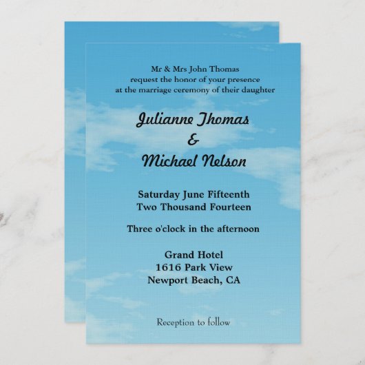 Blue Skies Wedding Einladung (Vorne/Hinten)