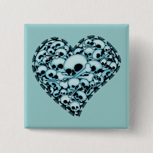 Blue Skull Heart Button