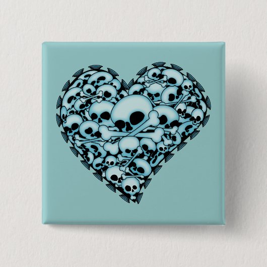 Blue Skull Heart Button (Vorderseite)