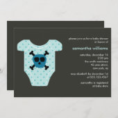 Blue Skull Outfit Boy Baby Dusche Einladung (Vorne/Hinten)