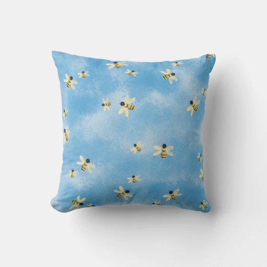 Blue Sky Bees Throw Cushion Kissen (Vorderseite)
