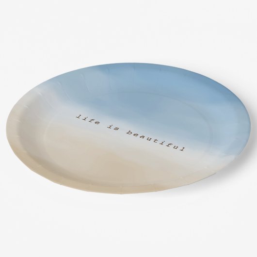 Blue Sky Beige Sand Ombre Wasserfarbe personalisie Pappteller (Schrägansicht)