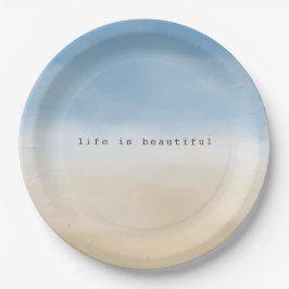 Blue Sky Beige Sand Ombre Wasserfarbe personalisie Pappteller