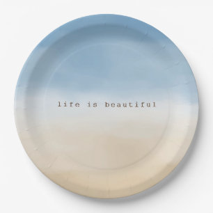 Blue Sky Beige Sand Ombre Wasserfarbe personalisie Pappteller