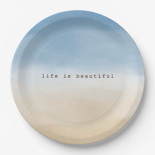 Blue Sky Beige Sand Ombre Wasserfarbe personalisie Pappteller (Vorderseite)