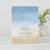 Blue Sky Beige Sand Ombre Watercolor Einladung (Stehend Vorderseite)