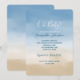 Blue Sky Beige Sand Ombre Watercolor Einladung