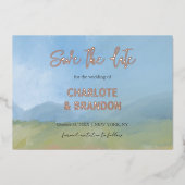 Blue Sky bemalt Landschaft Hochzeit retten das Dat Folieneinladung (Vorderseite)