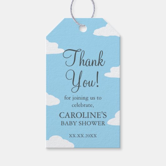 Blue Sky Clouds Baby Dusche Einladung Danke Geschenkanhänger (Vorderseite)