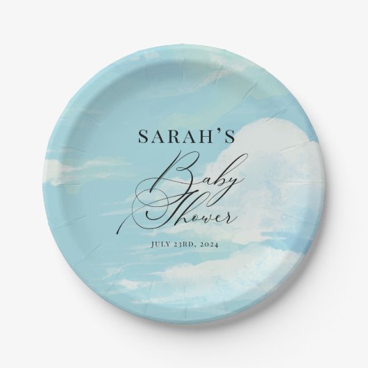 Blue Sky Clouds Baby Dusche Pappteller (Vorderseite)