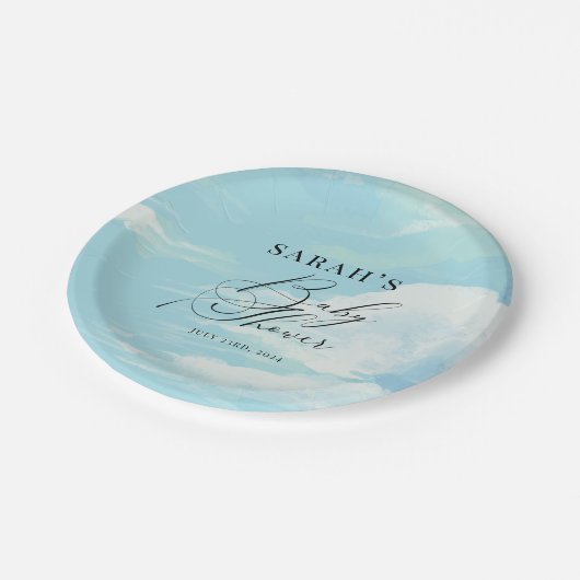 Blue Sky Clouds Baby Dusche Pappteller (Schrägansicht)