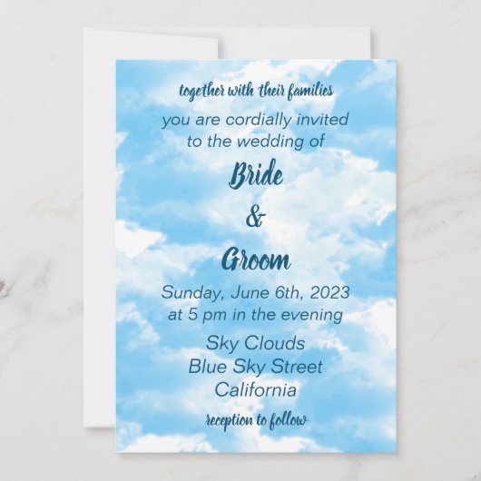 Blue Sky Clouds Hochzeitseinladung Einladung (Vorderseite)