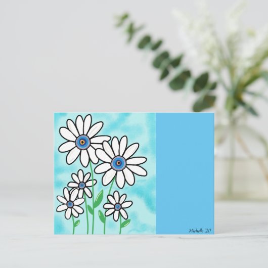 Blue Sky Daisies Postkarte (Stehend Vorderseite)