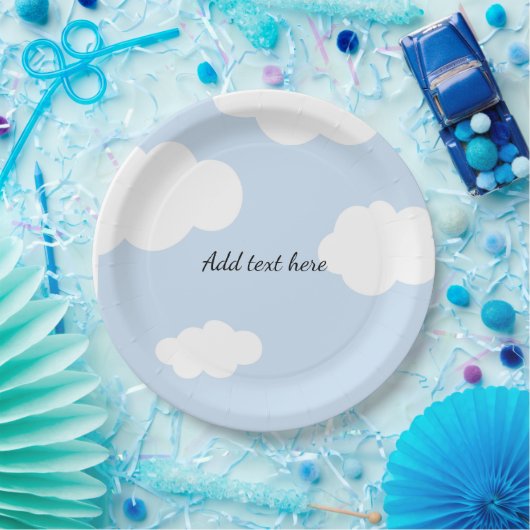 Blue Sky, Fluffy White Clouds Template Pappteller (Party)