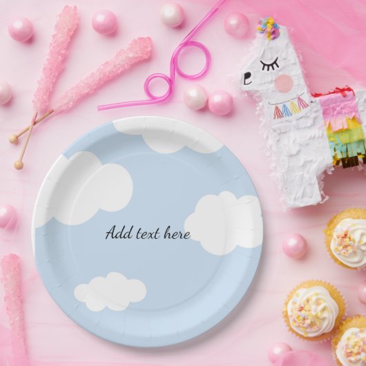 Blue Sky, Fluffy White Clouds Template Pappteller (Party)