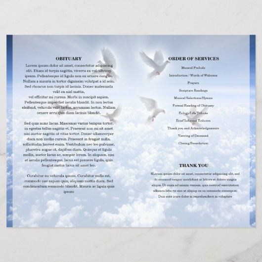 Blue sky Funeral Program template (Rückseite)