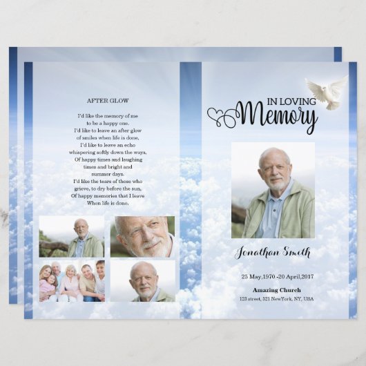 Blue sky Funeral Program template (Vorne/Hinten)