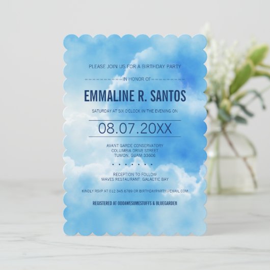 Blue Sky Geburtstagsparty Einladung (Stehend Vorderseite)