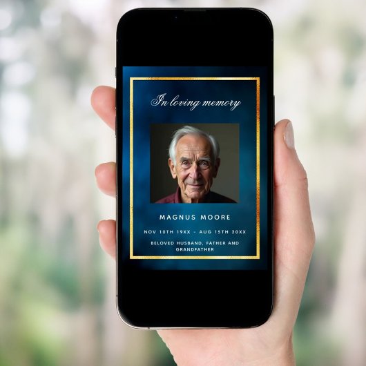 Blue Sky Gold Foto Beerdigungskarte Einladung