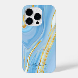 Blue Sky Gold Glitzer Marmor individuell anpassbar iPhone 16 Pro Hülle