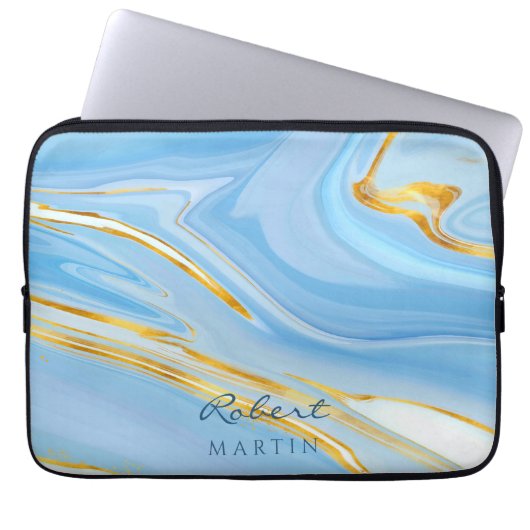 Blue Sky Gold Glitzer Marmor individuell anpassbar Laptopschutzhülle (Vorderseite)