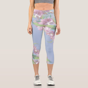 Blue Sky Green Pflanze Blätter Purple Flowers Capri Leggings