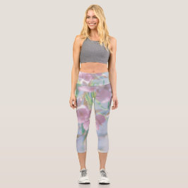Blue Sky Green Pflanze Blätter Purple Flowers Capri Leggings
