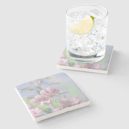 Blue Sky Green Pflanze Blätter Purple Flowers Steinuntersetzer (Seitenansicht)