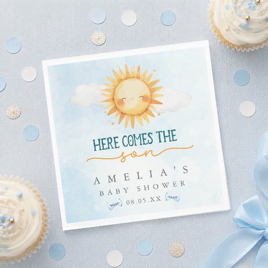 Blue Sky Here Comes the Son Baby Shower Serviette
