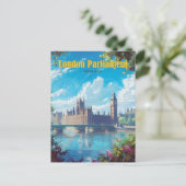Blue Sky im Londoner Parlament - England Vintag Postkarte (Stehend Vorderseite)