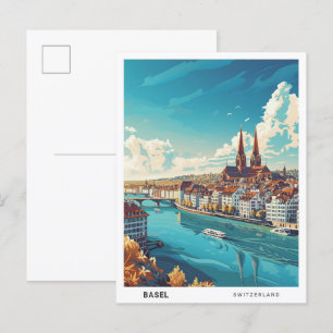 Blue Sky in Basel Schweiz Vintage Travel Postkarte