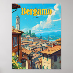 Blue Sky in Bergamo Italien Vintage Travel Poster