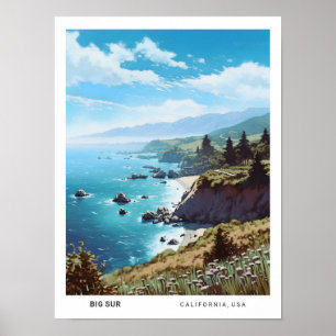 Blue Sky in Big Sur California USA Vintage Travel Poster