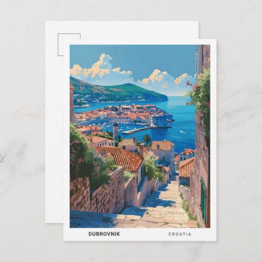 Blue Sky in Dubrovnik Kroatien Vintage Travel Postkarte (Vorne/Hinten)